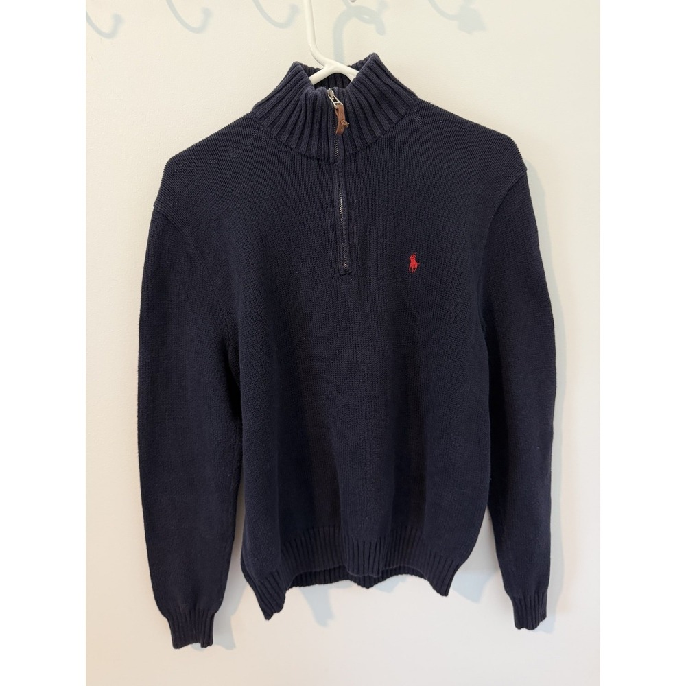 Polo Ralph Lauren Half-Zip Sweater Men M Navy Blue Good Pima Cotton Knit